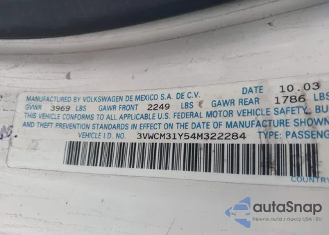 2004 Volkswagen New Beetle Gls z USA, uszkodzony, nr VIN 3VWCM31Y54M322284